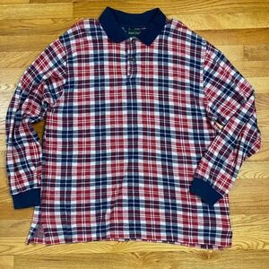 Vintage Hunt Club‎ Plaid Polo Shirt Mens XL Red Navy White Long Sleeve Preppy